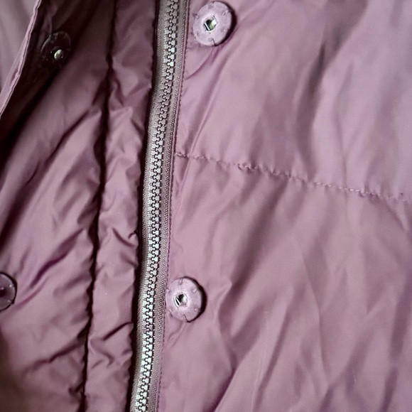 Eileen Fisher 80/20 Down Feather Puffer Coat Burgundy Plum  Snap Jacket - Picture 4 of 9